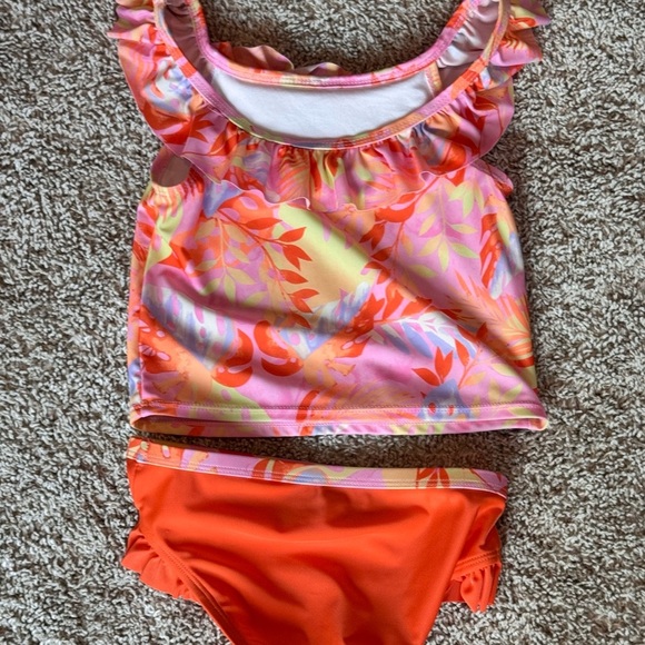 Wonder Nation Toddler Girl Ruffle Tankini Swimsuit Tropical 2 piece– Size 5T - Picture 4 of 12